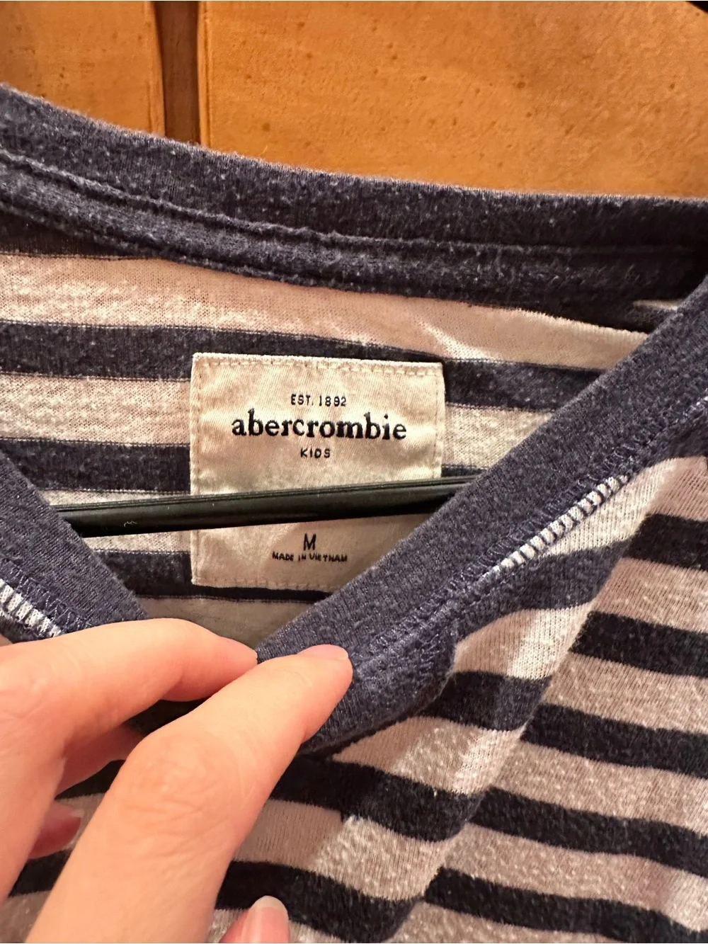 abercrombie kids Navy and White Striped Long Sleeve Tee